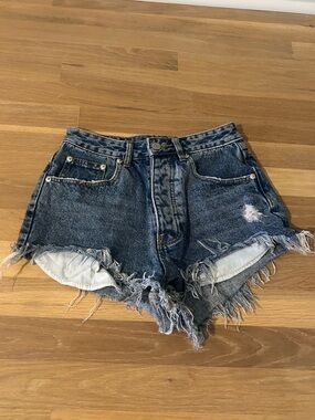 Signature8 Distressed Dark Blue Denim Cutoff Shorts